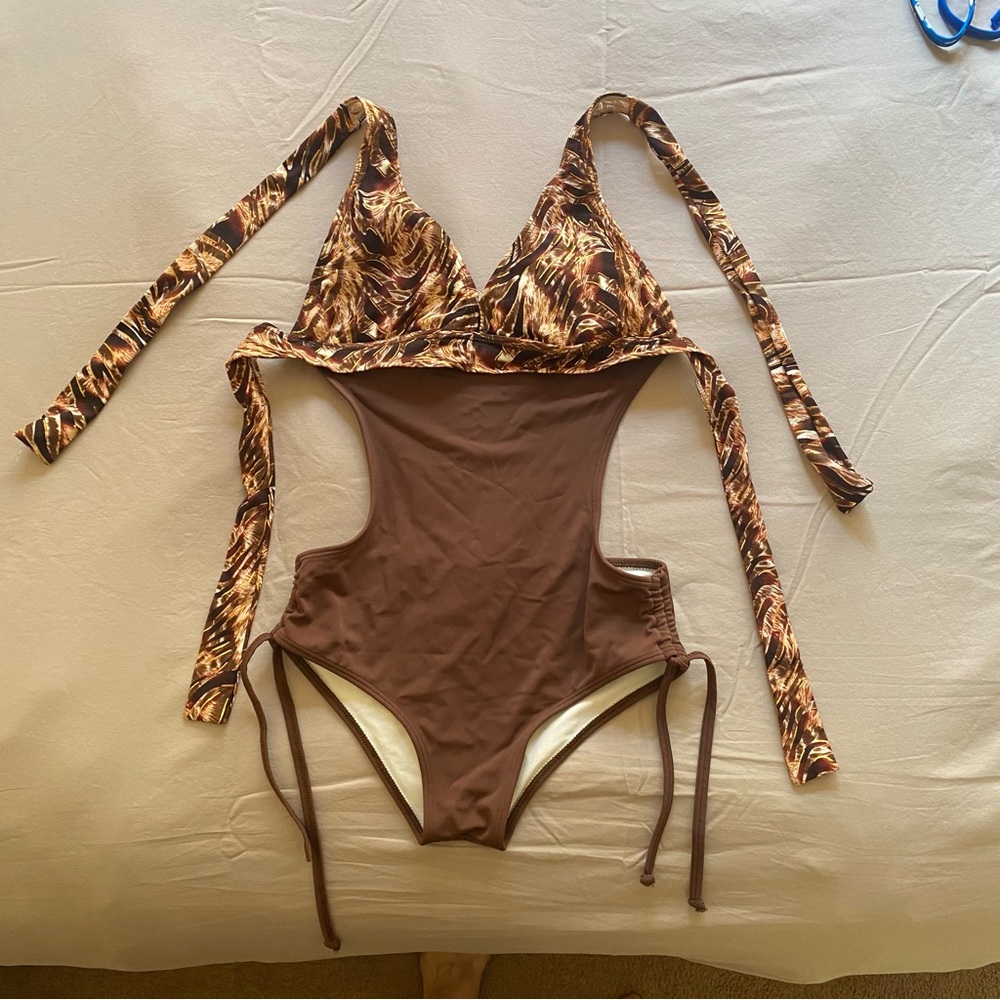 Brown and Animal Print Swimsuit